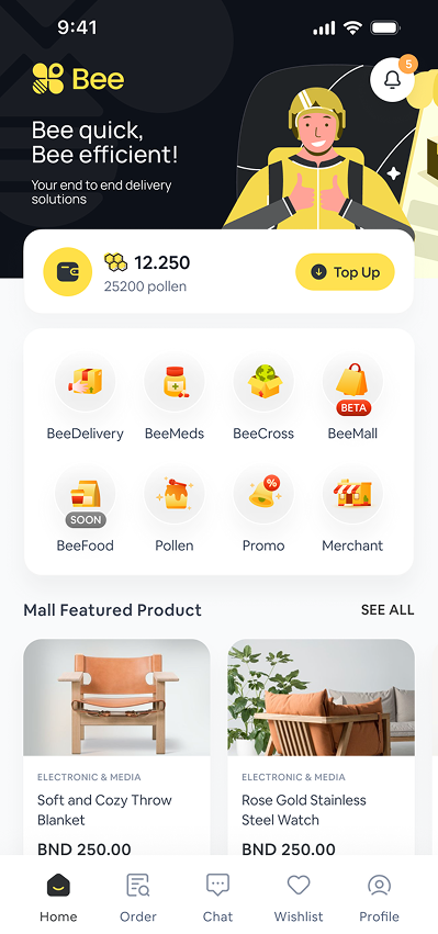 The Bee app showing a delivery in progress